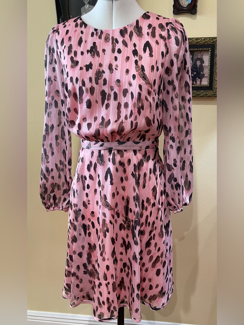 Milly Pink Black Leopard Animal Print Midi Dress Size 0